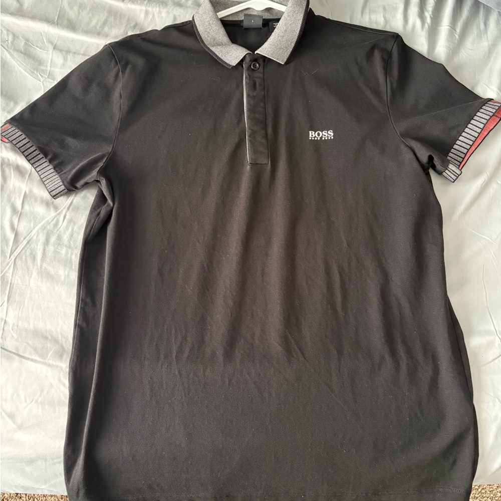 Boss Black and Gray Polo Shirt Classic Design